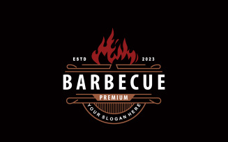 BBQ Hot Grill Logo Barbeque Vintage V3
