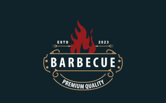 BBQ Hot Grill Logo Barbeque Vintage V4