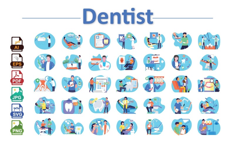 Dentist Vector Illustration Pack – Dental Care, Clinic Scenes & Oral Hygiene
