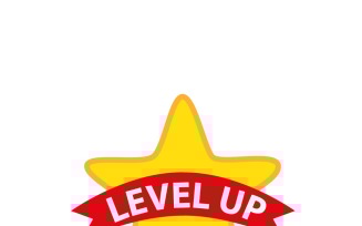 Dynamic Level Up Star Achievement Badge Gaming Vector Illustration