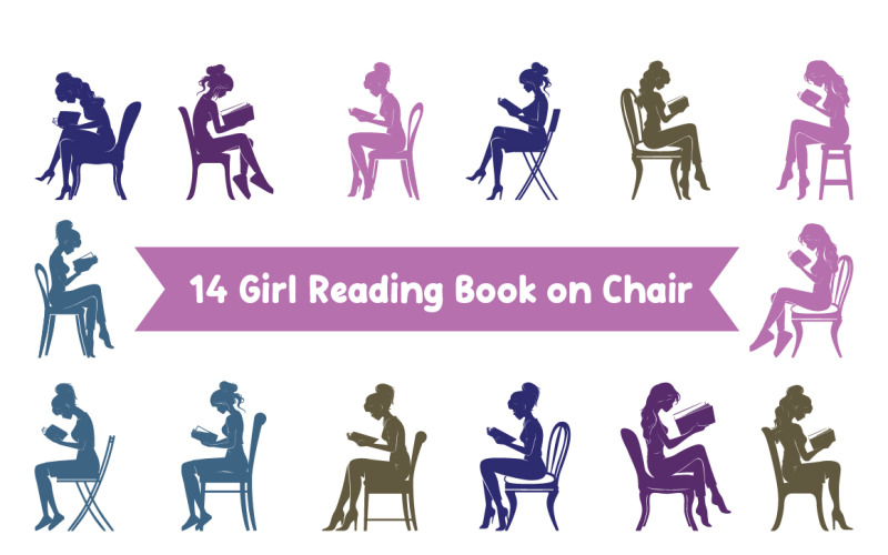 14 Girl Reading a Book on Chair Illustration