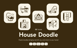 Modern House Doodle Icon Set