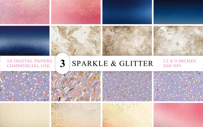 Sparkle Dreams Digital Paper Pack | Blush & Glitter Starry Night Backgrounds | Elegant Twinkle