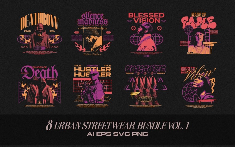 Urban Streetwear T-shirt Designs Bundle Vol. 1