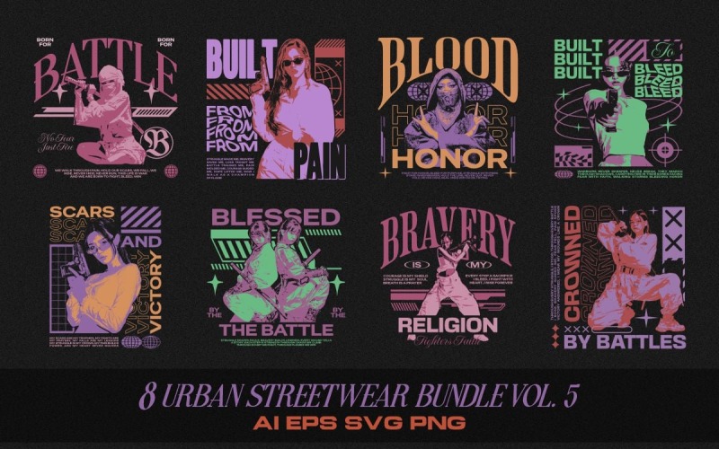 Urban streetwear T-shirt Designs Bundle Vol. 5