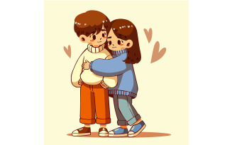 Cartoon Boy and Girl Hugging