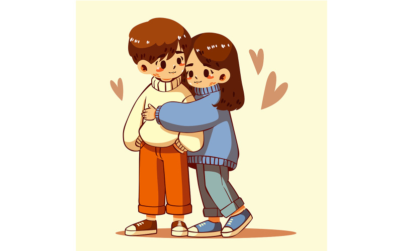 Cartoon Boy and Girl Hugging Illustration