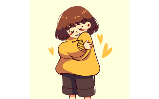 Cartoon Girl Giving Herself Hug