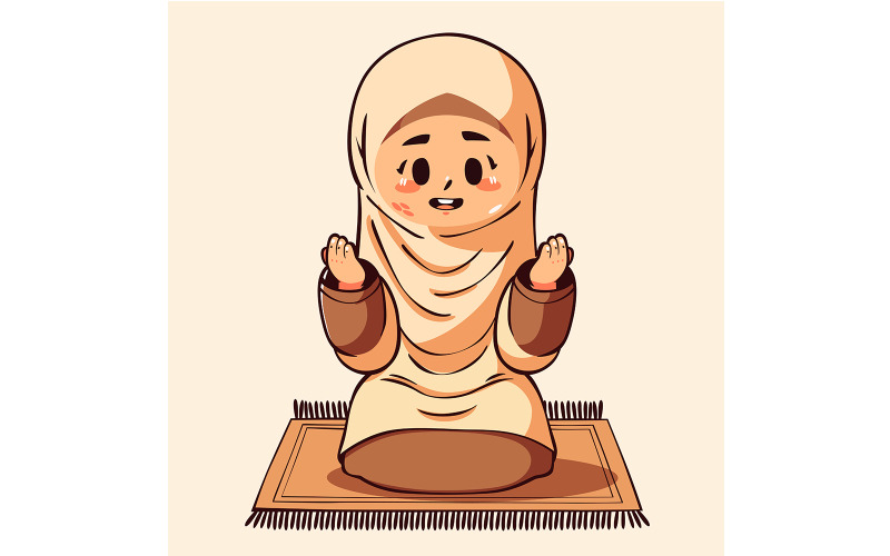 Cartoon Girl wearing a White Hijab Illustration