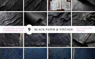 Dark Grunge Antique Paper Backgrounds | Elegant Black Paper Old Journal | Vintage Botanical Paper