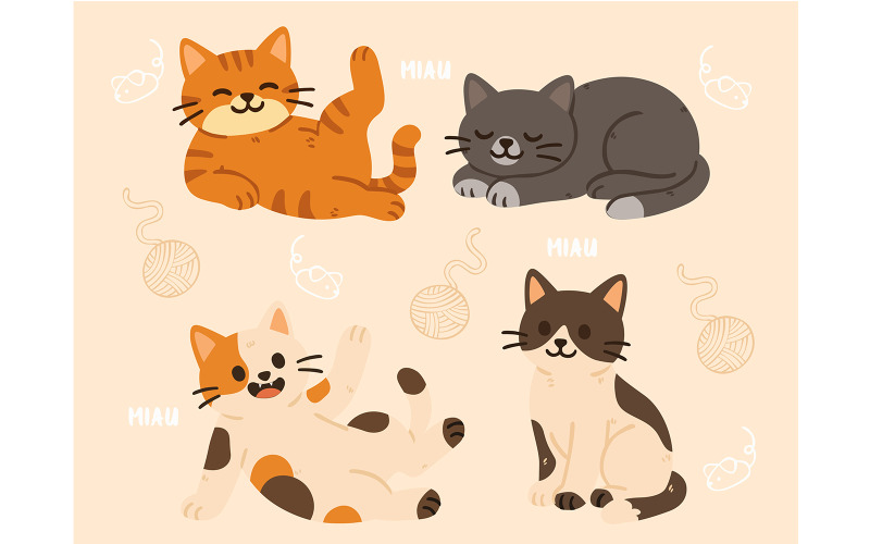 Group of Cats Lying Together Illustration