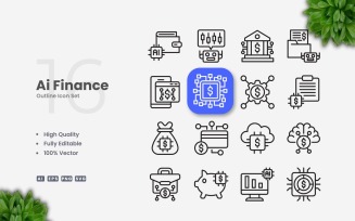 16 Ai Finance Outline Icons Set
