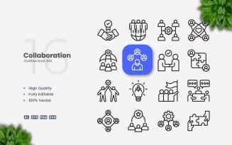 16 Collaboration Outline Icons Set