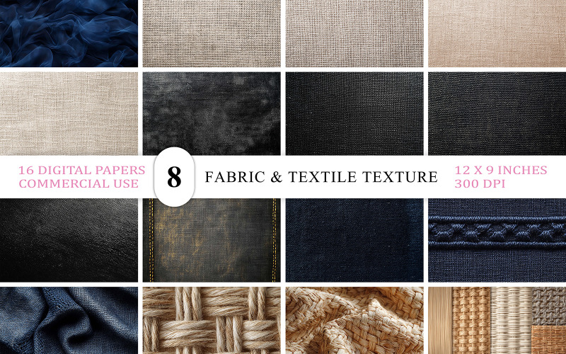 Natural Fiber Texture Soft Fabric Textile Overlays | Fabric Texture Bundle | Rustic Woven Paper Background