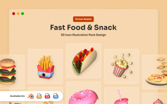 Chubby 3D Fast Food Icon Set