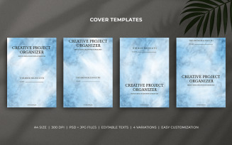 Creative Project Organizer Cover Templates - Pastel Blue Watercolor - Editable Planner Design
