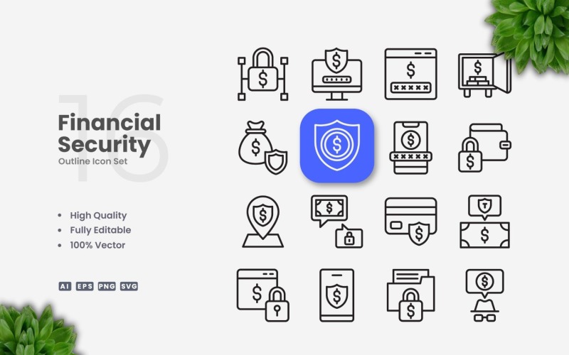 16 Financial Security Outline Icons Set Icon Set