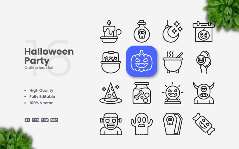 16 Halloween Party Outline Icons Set Icon Set