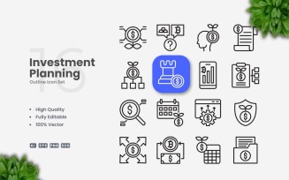 16 Investment Planning Outline Icons Set
