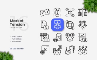 16 Market Tension Outline Icons Set