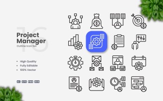 16 Project Manager Outline Icons Set
