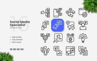 16 Social Media Specialist Outline Icons Set