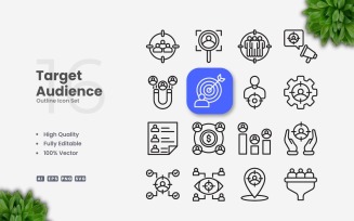 16 Target Audience Outline Icons Set