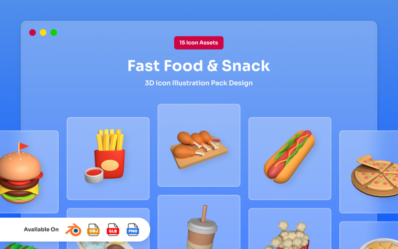 Tasty Soft 3D Snack Icons Collection Model