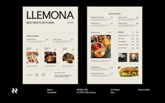 Minimalist Restaurant Menu