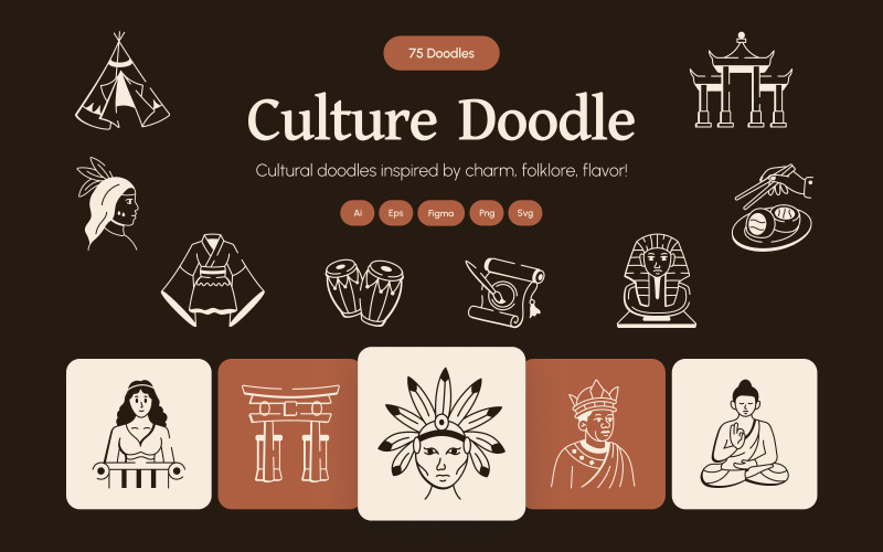 Modern Culture Doodle Icon Set