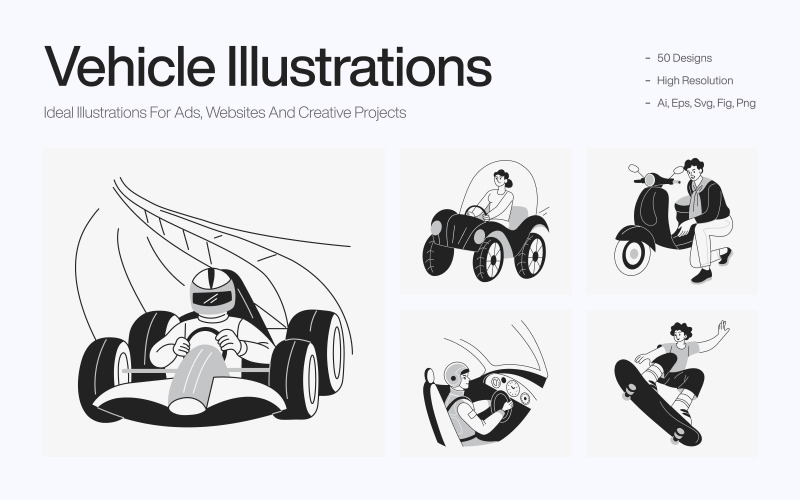 Vehicle Illustration Art Set Icon Set