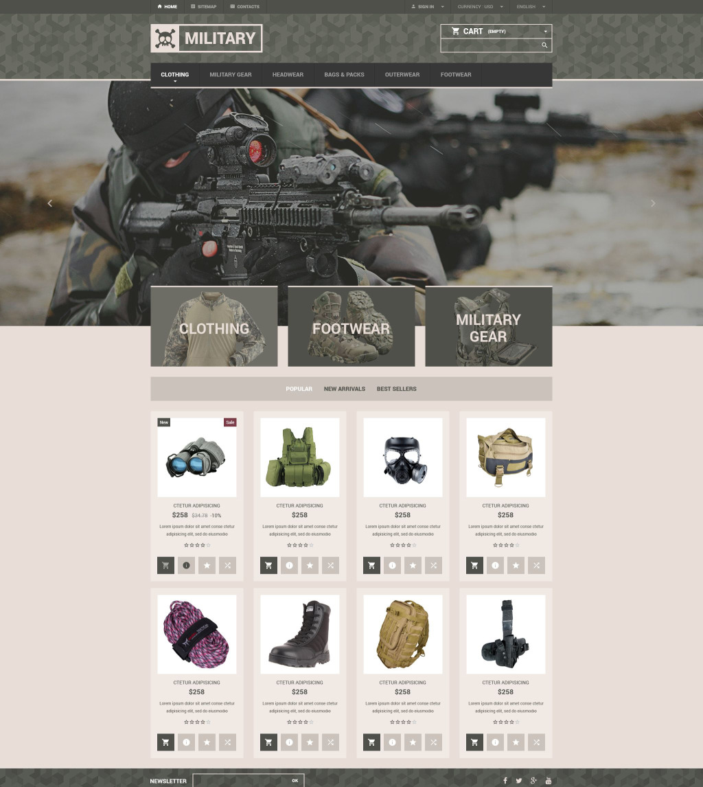 Live preview for Military Gear Store Theme 53884