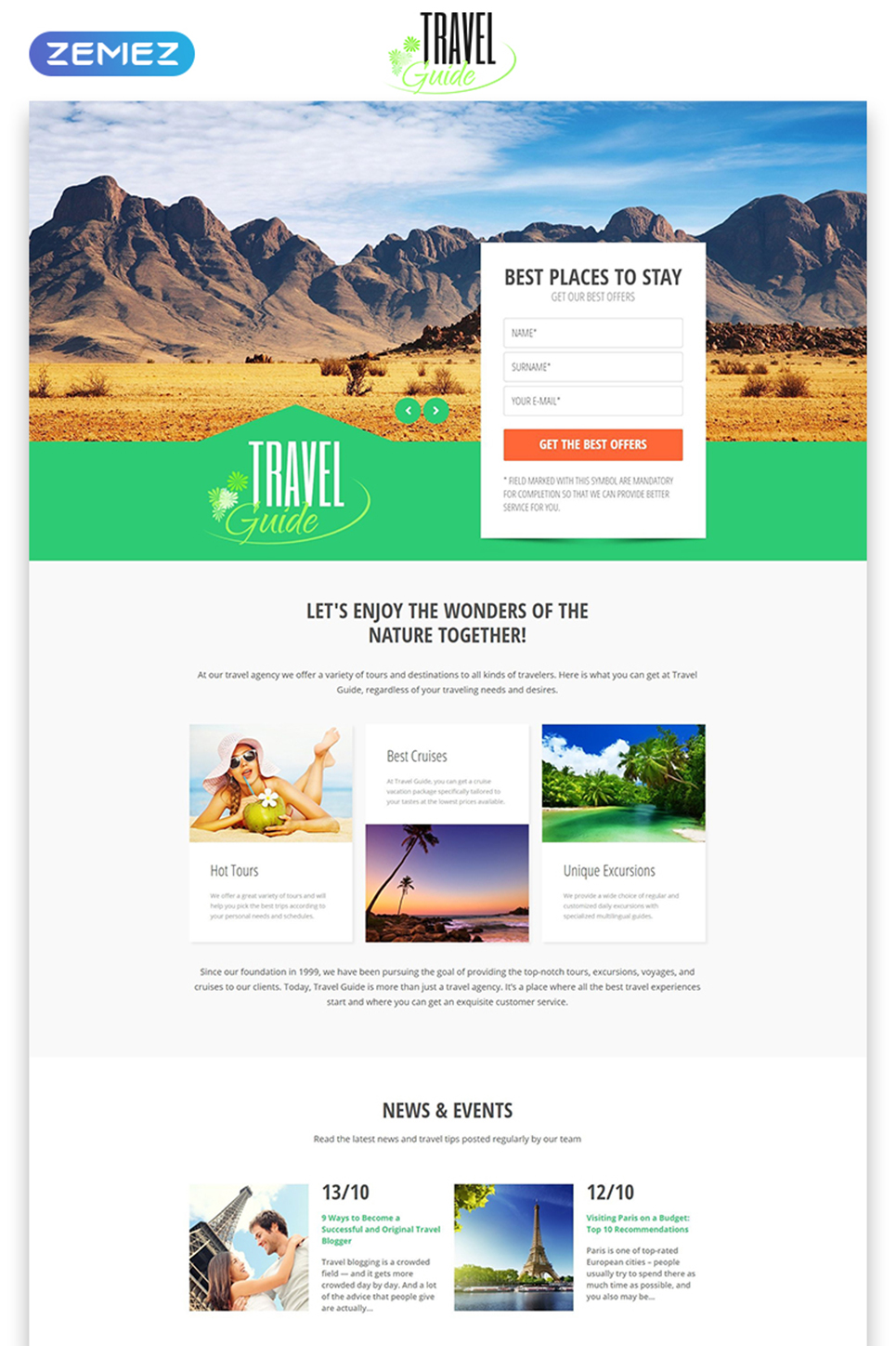 best landing page for travel