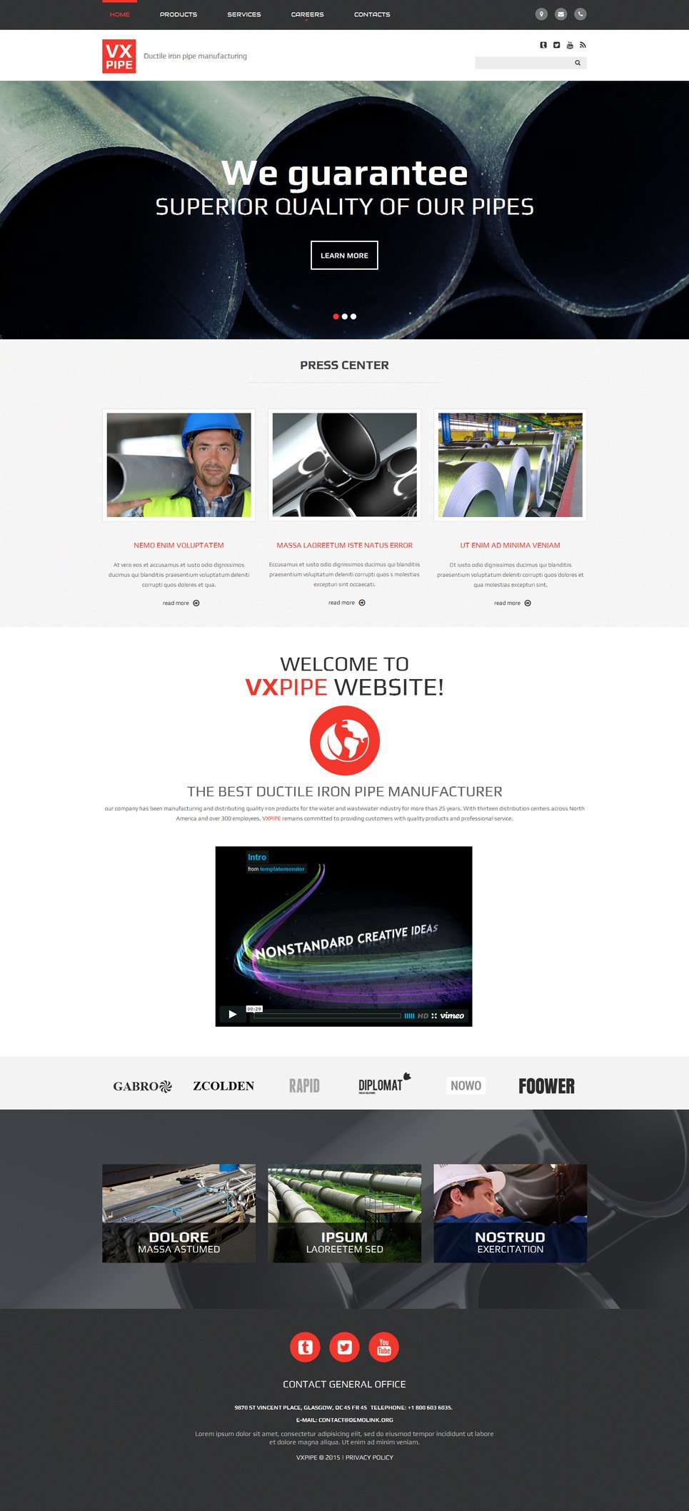 VX Pipe Website Template New Screenshots BIG