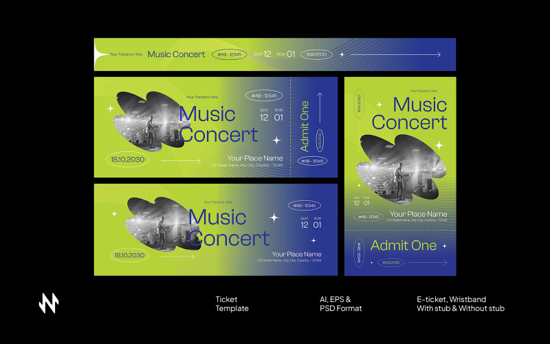 Gradient Concert Ticket Template Corporate Identity