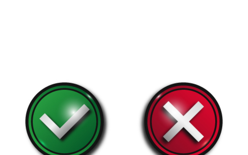 Green and red round buttons Tick and Cross Vector Graphic