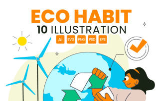 10 Eco Habit Illustration