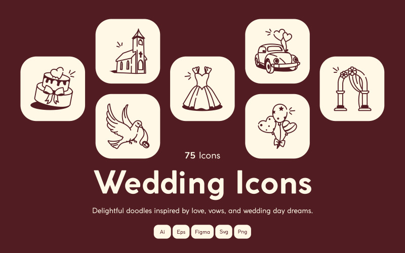 Modren Wedding Drawing Art Set Icon Set