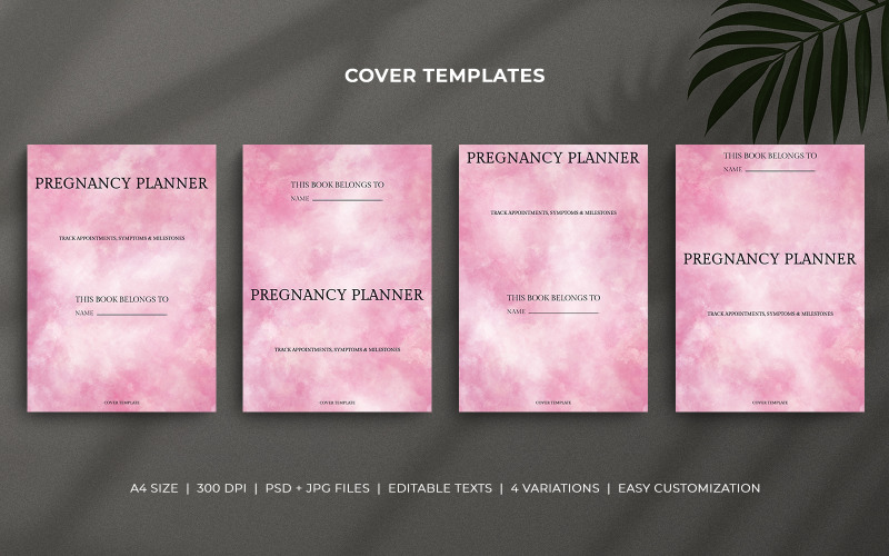 Pregnancy Planner Cover Templates – Pink Watercolor Editable Covers for KDP & Printable Planners Corporate Identity