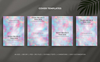 Team Project Tracker Cover Templates – Aqua Pink Watercolor Brush Editable Planner Covers