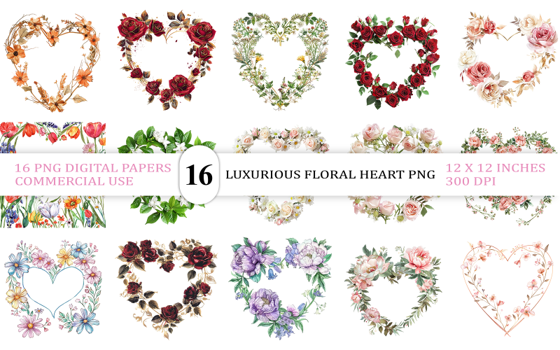 Dark Romantic Flower Frame | Vintage Garden Heart Frame | Luxurious Floral Heart PNG Illustration