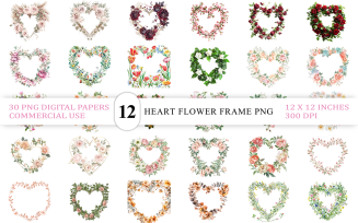 Elegant Light Bloom Heart Wreath PNGs | Delicate Floral Heart Frame | Pastel Heart Flower Frame
