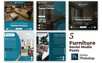 5 Elegant Furniture Social Media Templates PSD
