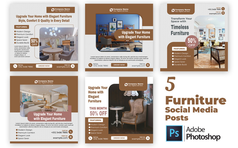5 Furniture Social Media Posts – PSD Bundle