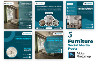 5 Modern Furniture Social Media Posts PSD