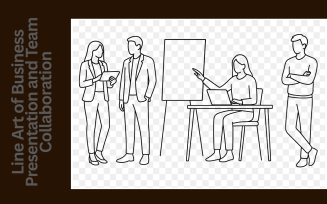 Minimalist Line Art of Business Presentation and Team Collaboration – Office Meeting Illustration