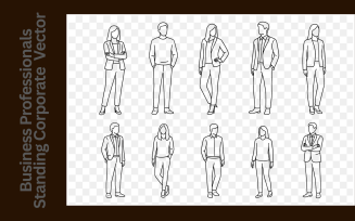 Minimalist Line Art Set of Business Professionals Standing Corporate Poses Vector Collection