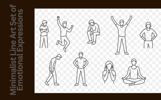 Minimalist Line Art Set of Emotional Expressions – Joy, Sadness, Confidence, Anxiety, and Calmness