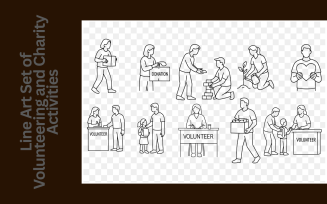Minimalist Line Art Set of Volunteering and Charity Activities Donation, Kindness