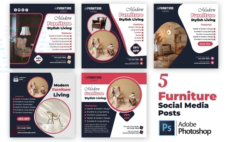 5 Furniture Social Media Templates PSD